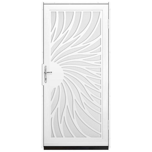 Home Designs 36 In. X 80 In. Solstice White Surface Mount Steel Security Door With Black Perforated Screen And Nickel Hardware