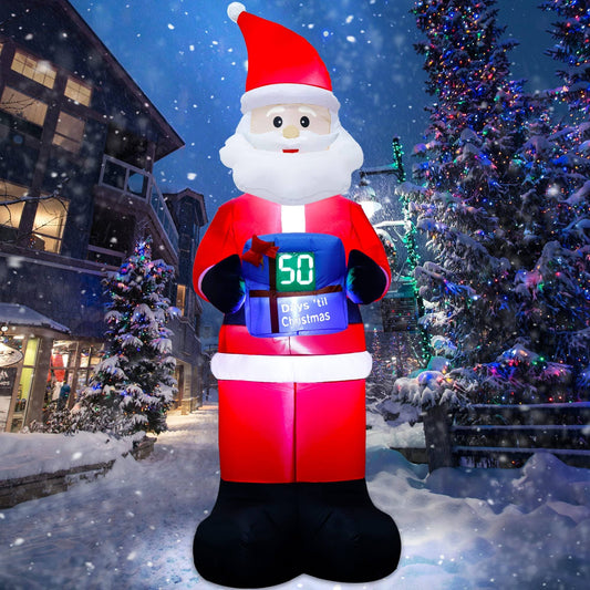 Home Christmas Inflatable Decoration, 8 Ft Blow Up Santa With Led Countdown Clock, Advent Calendar Count Down To Christmas, Christmas