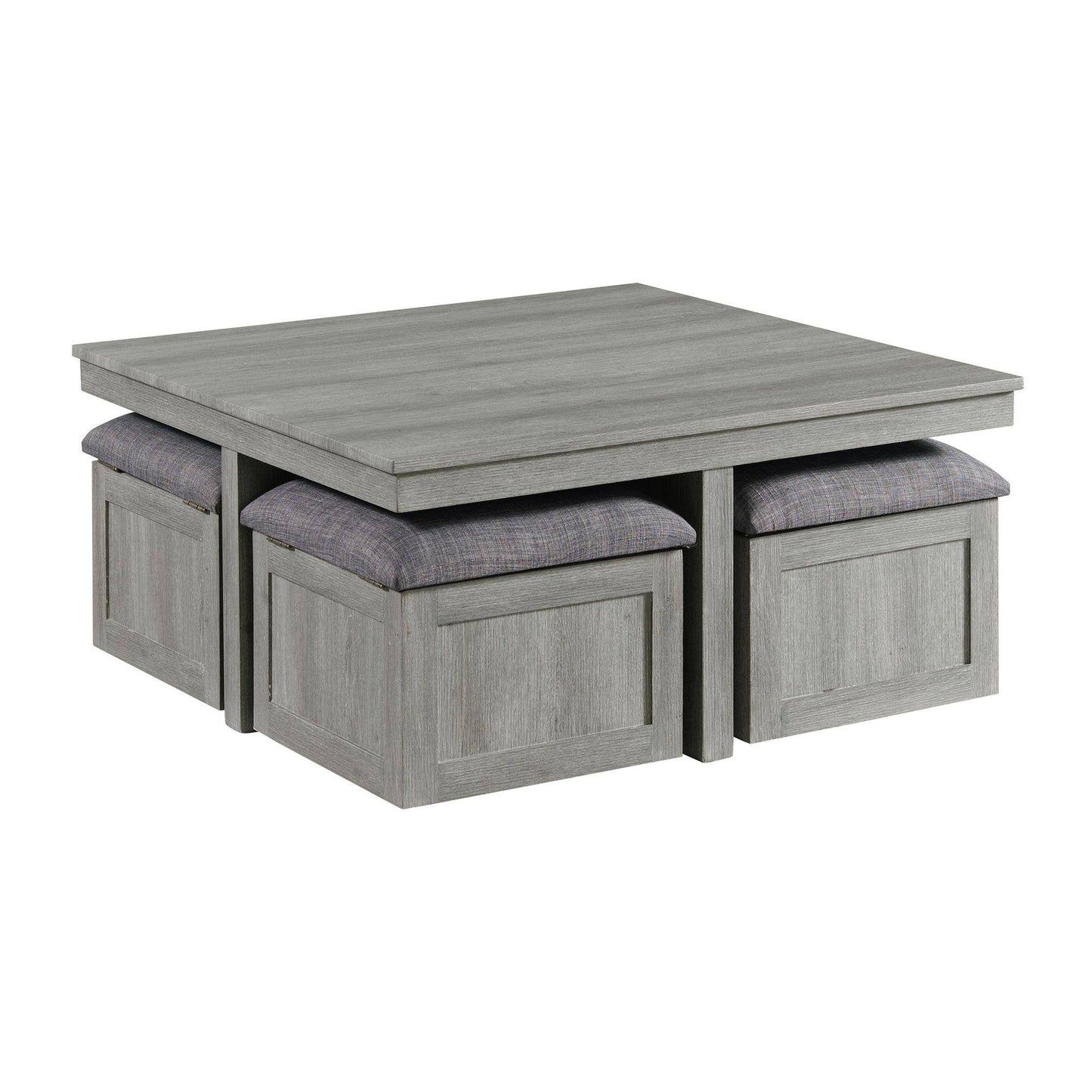 House Furnishings Dawson Coffee Table With Four Storage Stools In Grey