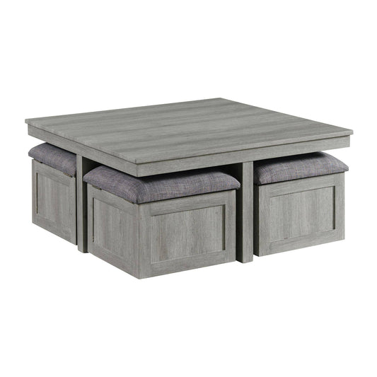 House Furnishings Dawson Coffee Table With Four Storage Stools In Grey