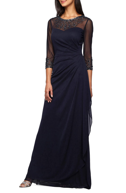 Illusion Embellished A-Line Gown Dark Navy Size 16
