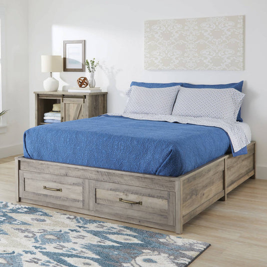 Homes & Gardens Modern Farmhouse Queen Platform Bed With Storage, Rustic Gray Finish