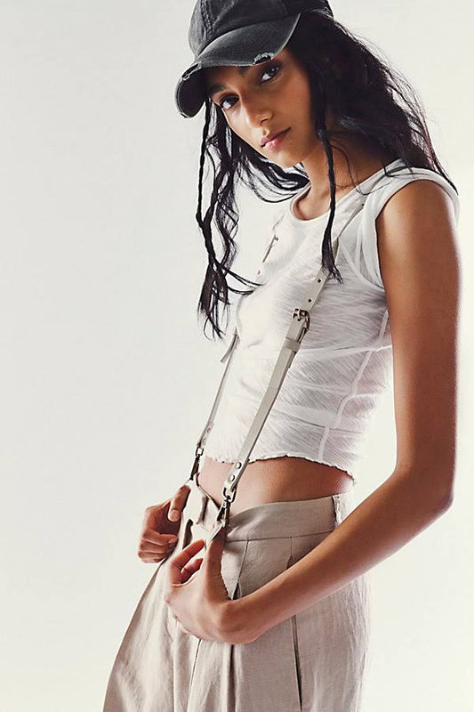Hold Me Up Leather Suspenders - Cream M/L, Women's