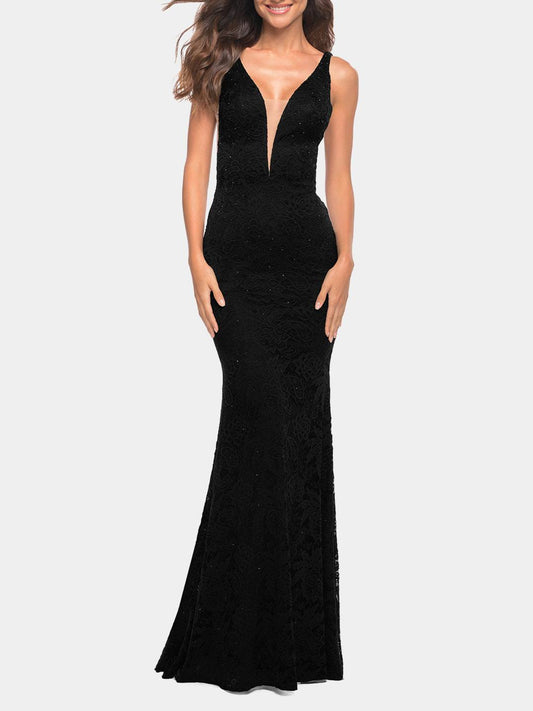 Illusion Inset Lace Gown In Black