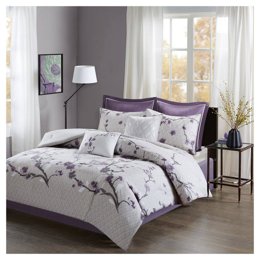 Holly 8 Piece Cotton Comforter Set - Purple - King
