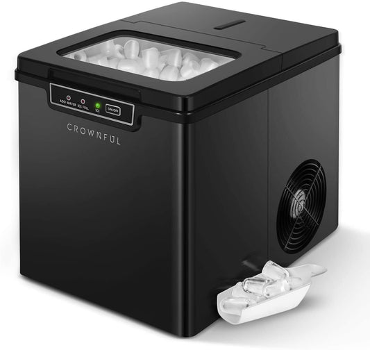Ice Maker Countertop Machine, 9 Ice Cubes Ready In 8 Minutes, 26lbs Bullet Ice Cubes In 24h, Electric Ice Maker With Scoop And Basket - Black