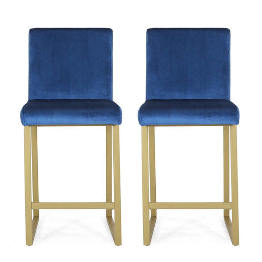 House Korey Modern Velvet Barstools, Set Of 2, Turquoise