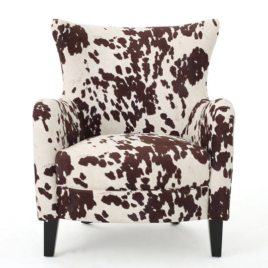 House Siena Classic Velvet Club Chair, Milk Cow, Brown/White