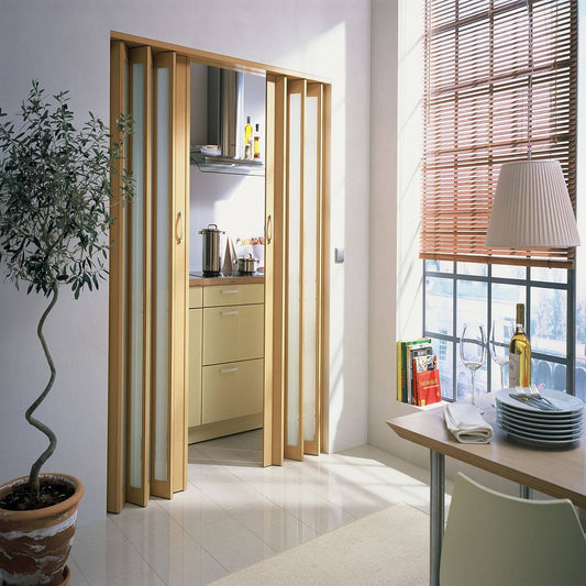 Hsmetro3280betq Metro 32" X 80" Frosted Accordion Folding Plexiglas Door, Beech Turquoise