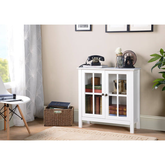 Home And Office White Glass Door Accent And Display Cabinet