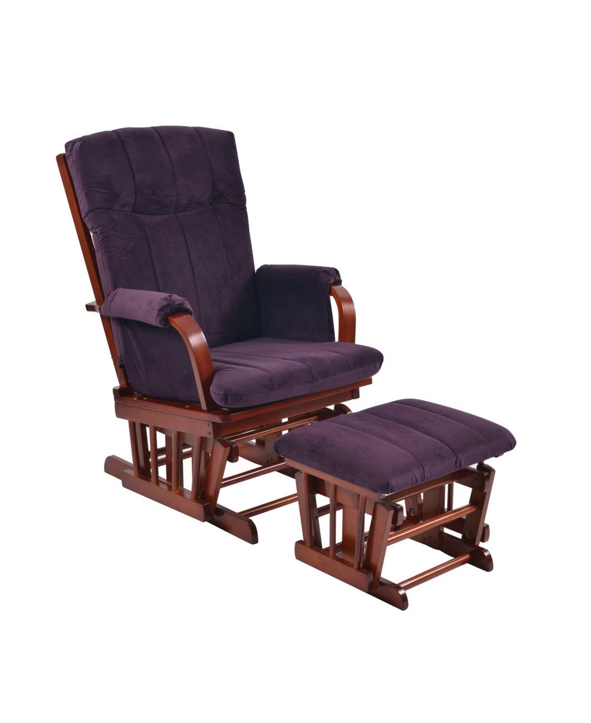 Home Purple Microfiber Cherry Wood Glider And Ottoman Set