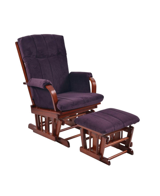 Home Purple Microfiber Cherry Wood Glider And Ottoman Set