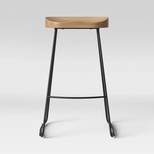 Hull Low Back Barstool Wood/Metal In Matte Black