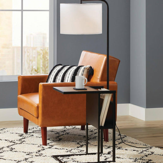 Homes & Gardens Brand Matte Black Floor Lamp With Magazine Rack - Metal Material