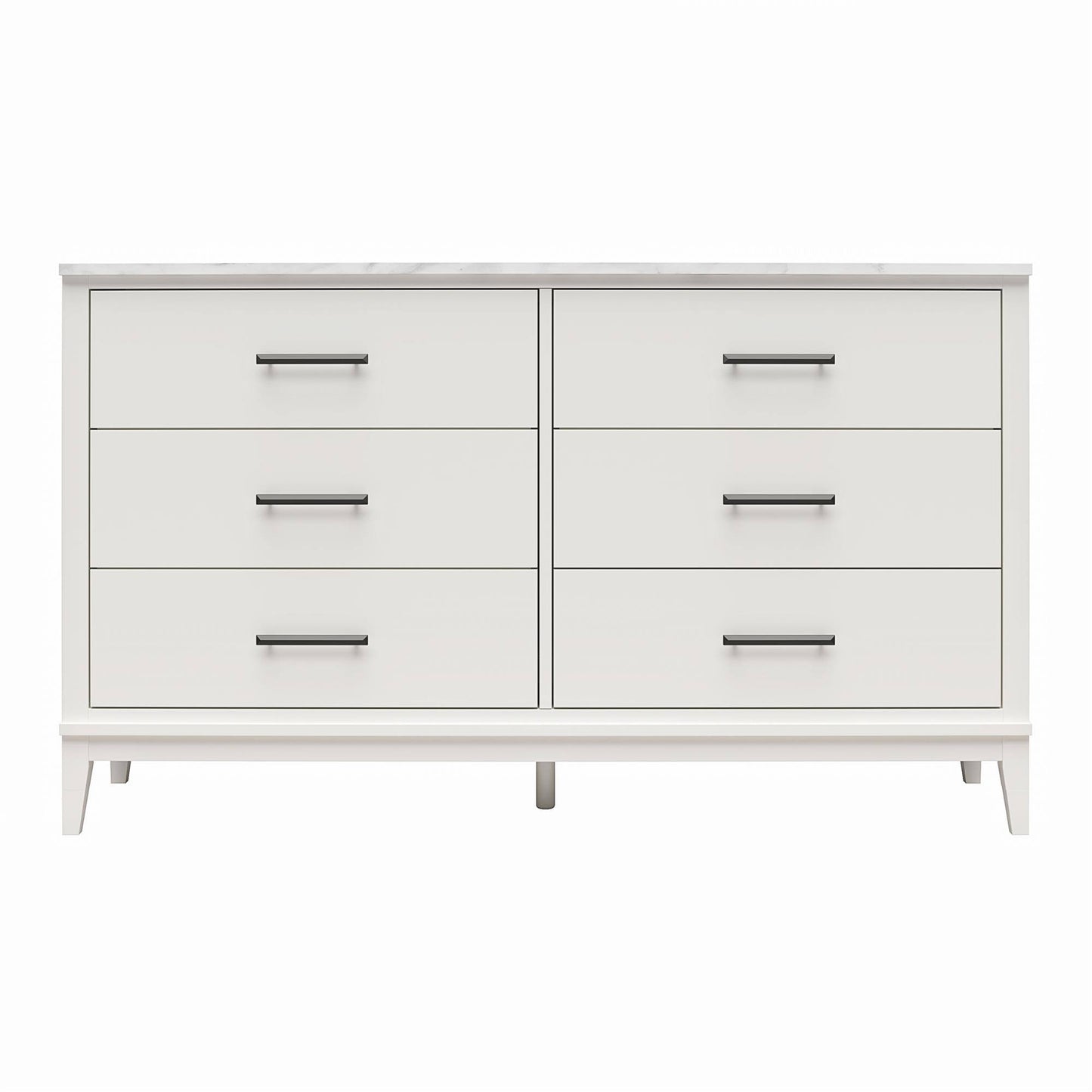 Home Lynnhaven Wide 6 Drawer Dresser In White W/ White Marble Top