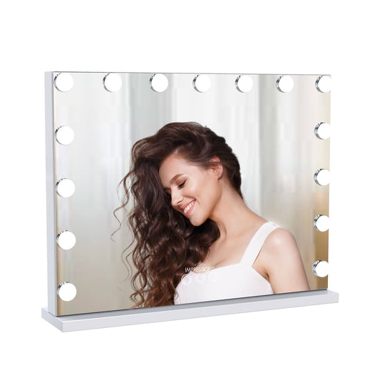Hollywood Aurora Vanity Mirror With 15 Frosted Led Lights, Dressing Mirror With Dimmer Switch And Standing Or Wall Mounting (White)