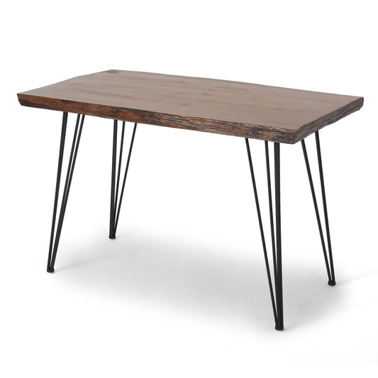 House Chana Industrial Rectangular Natural Faux Live Edge Dining Table, Natural/ Black