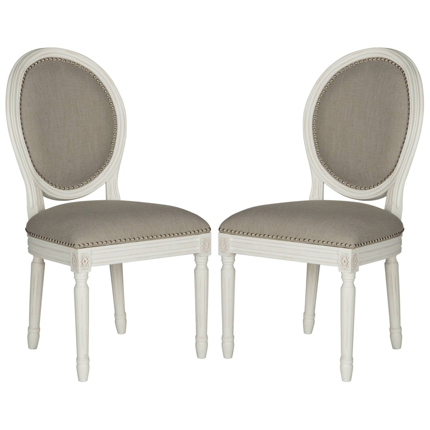 Holloway Light Grey & Cream Brasserie Linen Oval Side Chair - Set Of 2