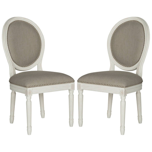 Holloway Light Grey & Cream Brasserie Linen Oval Side Chair - Set Of 2