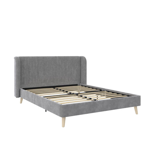 Holly Upholstered Wingback Bed Frame, Queen, Light Gray Velvet