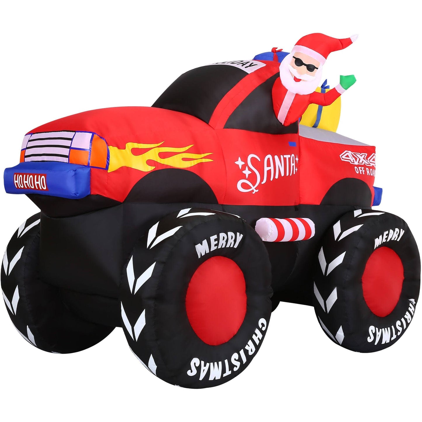 Hill Farm 7-Ft. Wide Pre-Lit Inflatable Santa In Monster Truck