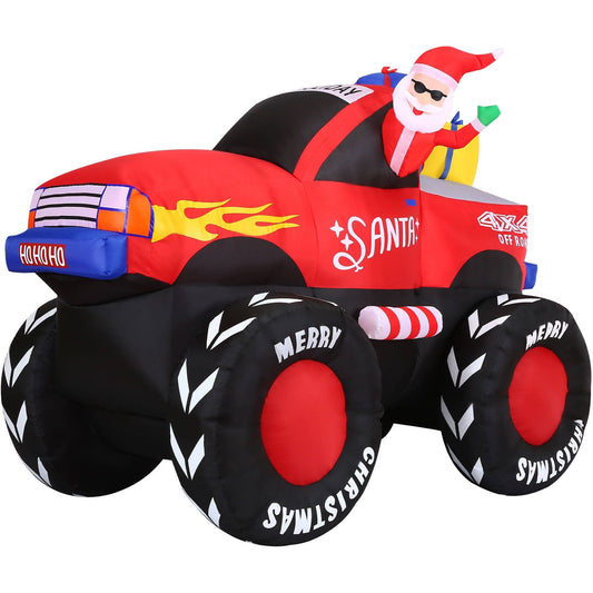 Hill Farm 7-Ft. Wide Pre-Lit Inflatable Santa In Monster Truck