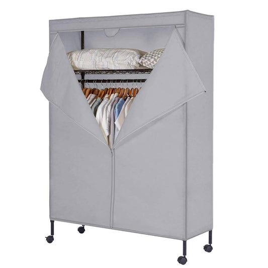 Home Heavy Duty Garment Rack, Free-Standing Rolling Clothes Rack With Fitted Brown Oxford Cover, Extra Large Wardrobe Storage Rack/Organizer