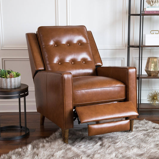 Holloway Mid Century Top Grain Leather Pushback Recliner