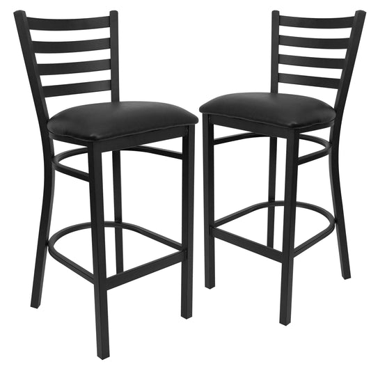 Home Metal Ladder Back Stool, Size: Cherry Wood Seat/Clear Coated Metal Frame, Red