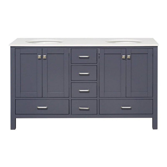 Horizon 60" Double Bathroom Vanity W/ Engineered White Stone In Marine Gray
