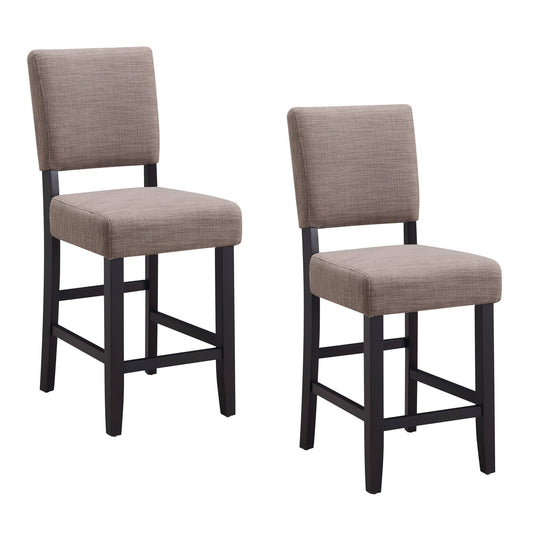 Home 10086-Blkgl Wood Upholstered Back Counter Height Stool Set Of 2, Black/Gray Linen