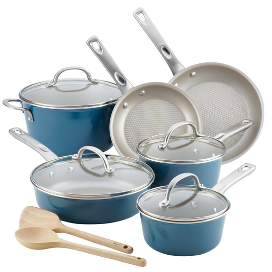 Home Collection 12-Piece Porcelain Enamel Nonstick Cookware Set, Sienna Red