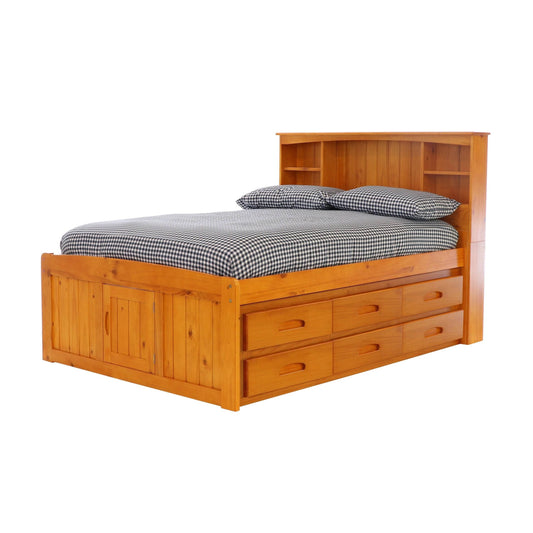Home And Office Furniture Model 82121k6-22 Solid Pine Full Captains Bookcase Bed With 6 Drawers In Warm Honey