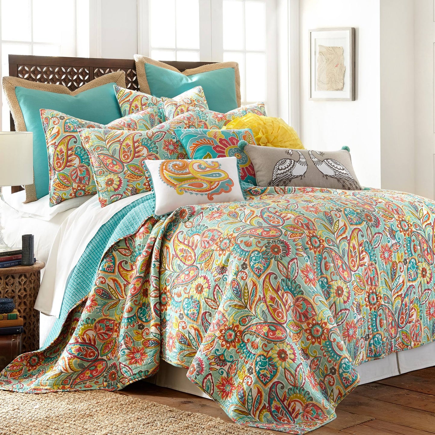 Home Palisades Quilt Set - Cotton Full/Queen / Teal