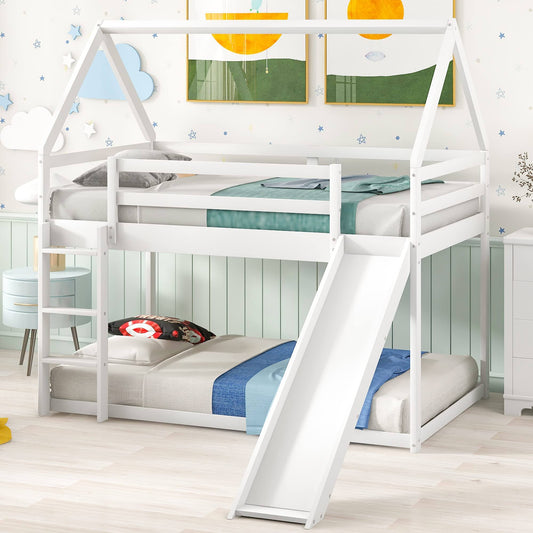 House Shaped Bunk Bed Twin Over Twin Size Wood Bunk Bed With Slide Low