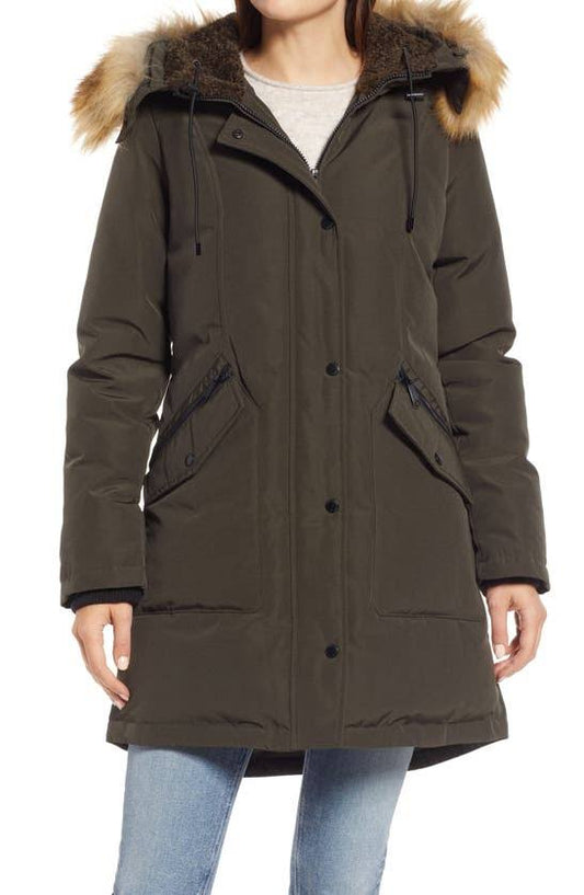 Hooded Down & Feather Fill Parka With Faux Fur Trim Golden Yellow