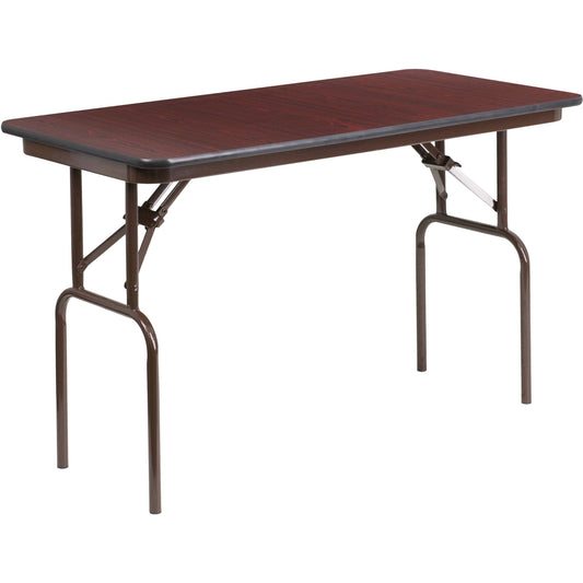 Home 96-Inch Rectangular Walnut Melamine Laminate Folding Banquet Table, Size: Mahogany, Brown