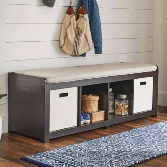 Homes & Gardens 4-Cube Storage Organizer Bench, Weathered