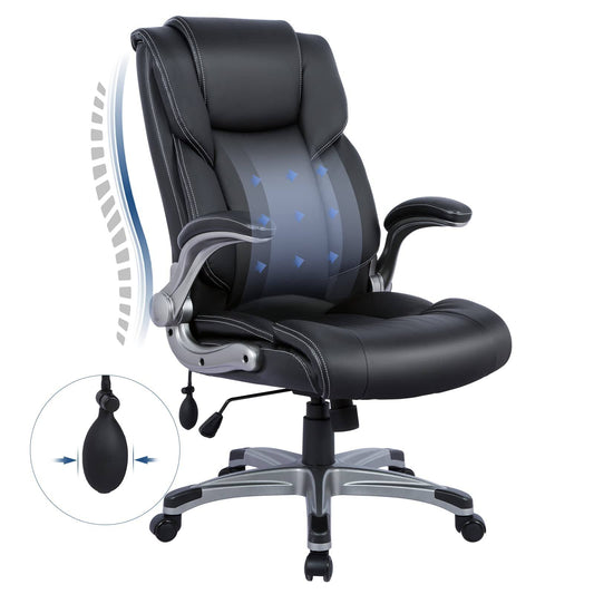 High Back Executive Office Chair- Ergonomic Home Computer Desk Leather Chair With Padded Flip-Up Arms, Adjustable Tilt Lock