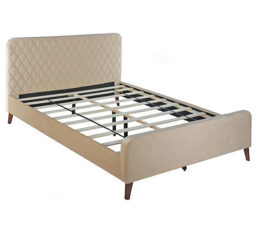 Home Products Roza Velvet Upholstered Queen Bed With Headboard Champaign