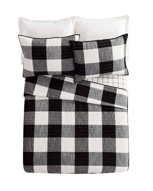 Homes & Gardens Black Buffalo Plaid King Cotton Quilt