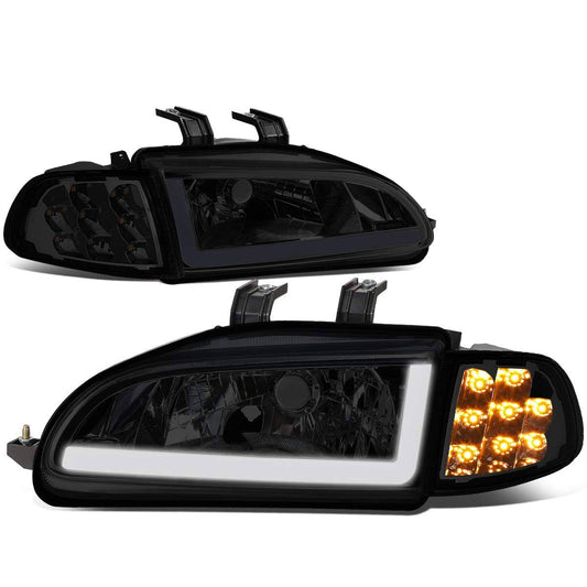 Hl-Lb-Hc922d-Sm-Cl1 For 1992 To 1995 Honda Civic Coupe Hatchback Pair Smoked Led Drl + Turn Signal Headlight Corner Lamps, Gray