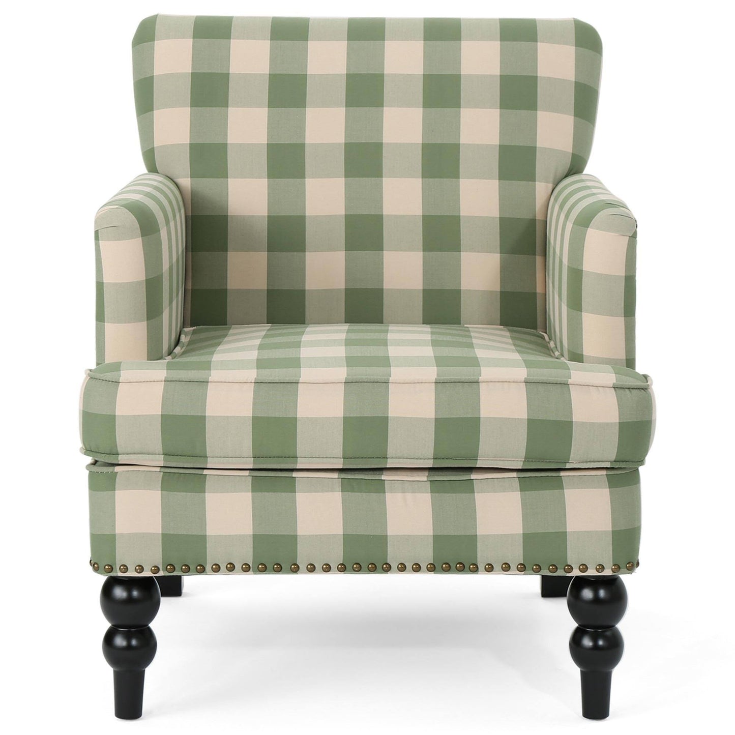 House Harrison Club Chair In Green Checkerboard And Dark Brown