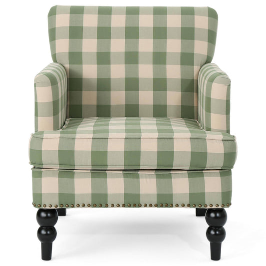 House Harrison Club Chair In Green Checkerboard And Dark Brown