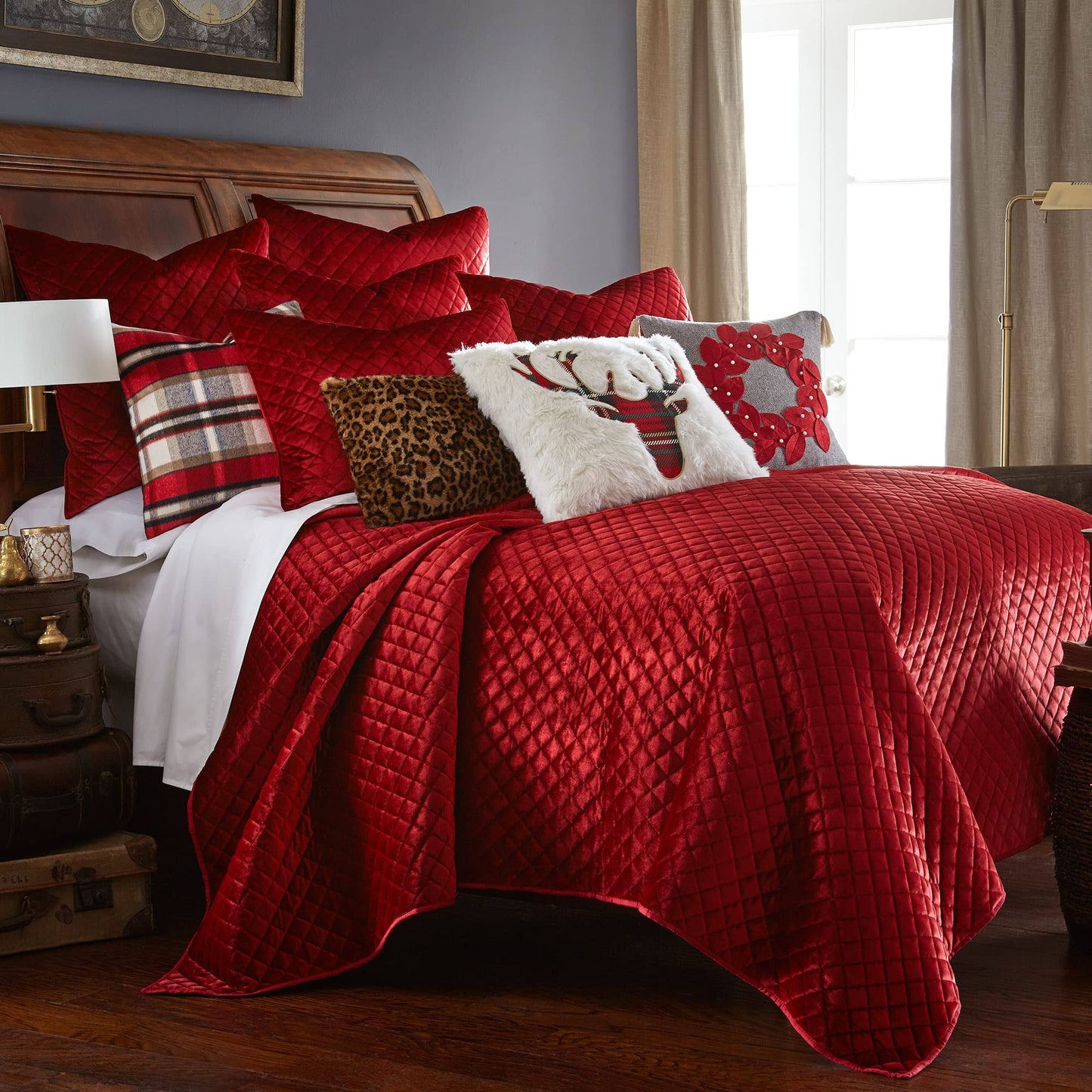 Home Red Velvet Quilt Set King