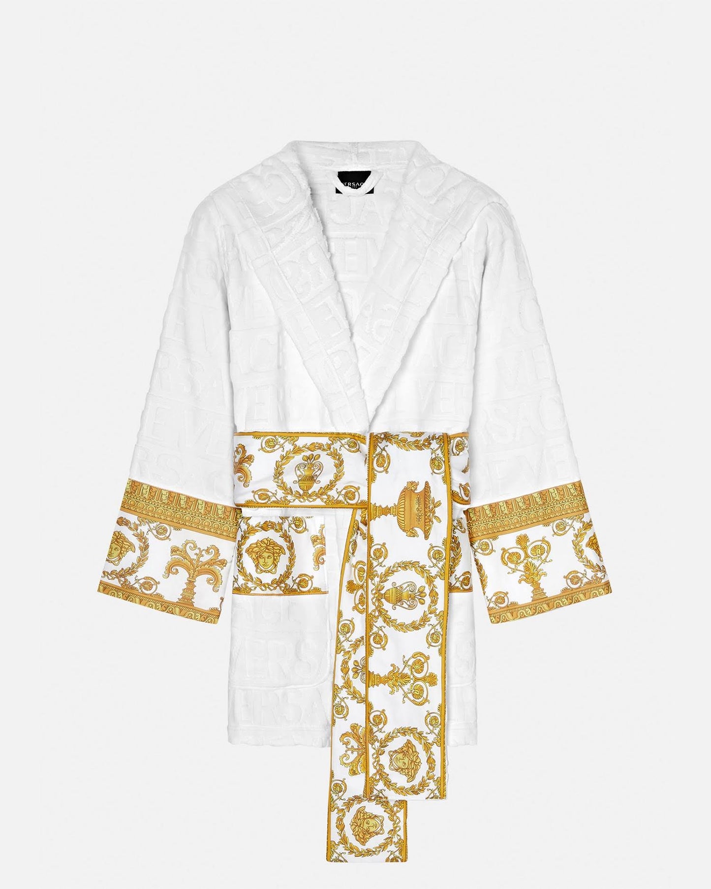 I Baroque Short Bathrobe, Unisex, White, Xl