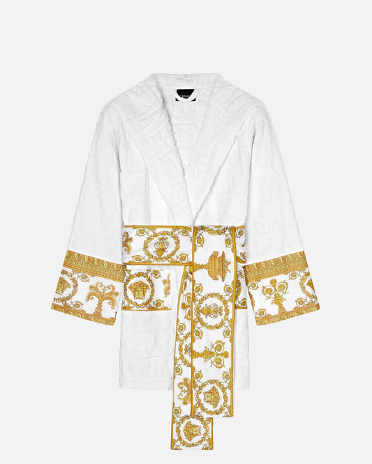 I Baroque Short Bathrobe, Unisex, White, Xl