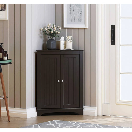 Home Floor Corner Cabinet With Two Doors And Shelves, Free-Standing For