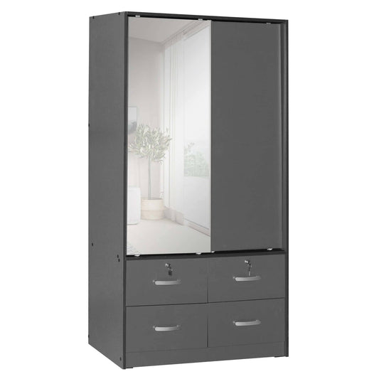Home Products Sarah Double Sliding Door Armoire With Mirror In Dark Gray