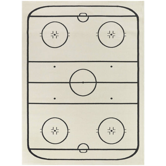 Hockey Time Cream 5' 3" X 7' Novelty Area Rug, Ivory